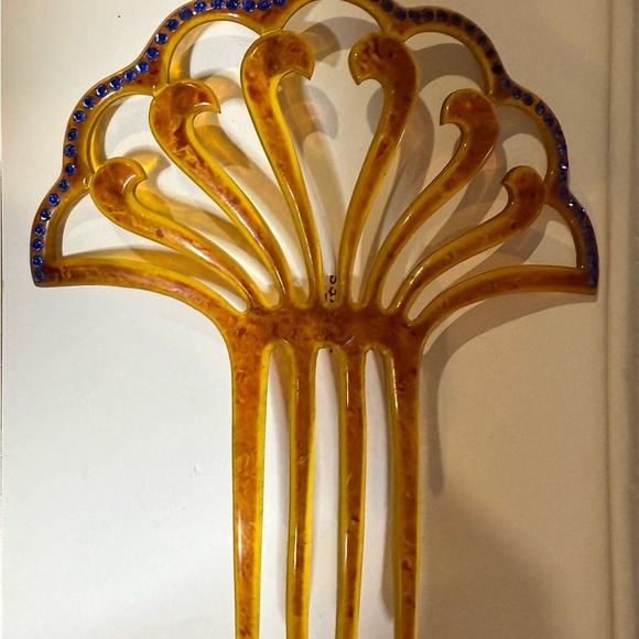 vtg faux tortoise hair comb spanish style blue rhinestones 5 combs 1 hair clip - Picture 8 of 13